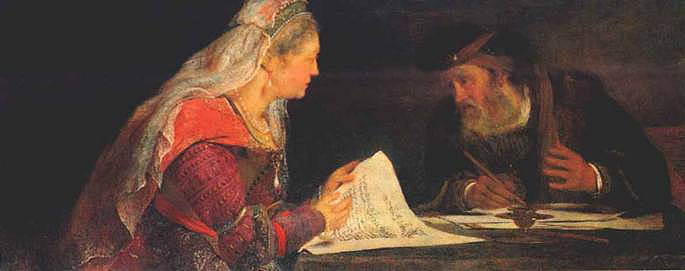 Esther and Mordechai writing the second letter of Purim
